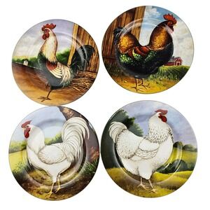 David Carter Brown‎ Collection Rooster Plates Set of 4 Farmhouse Country Decor